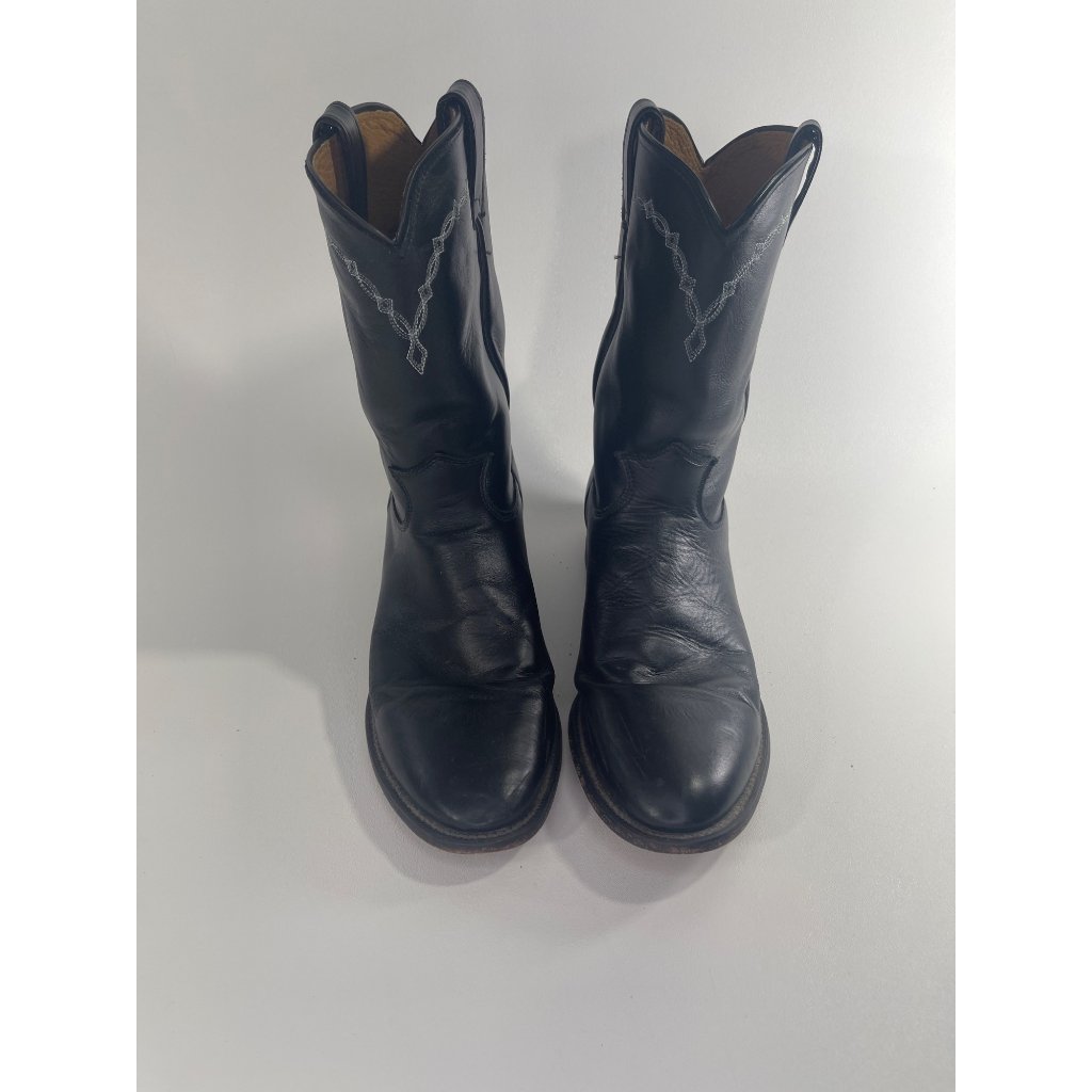 Justin Cowboy Western Boots Black Leather Mens Size 11r D #3233 Pre Owned